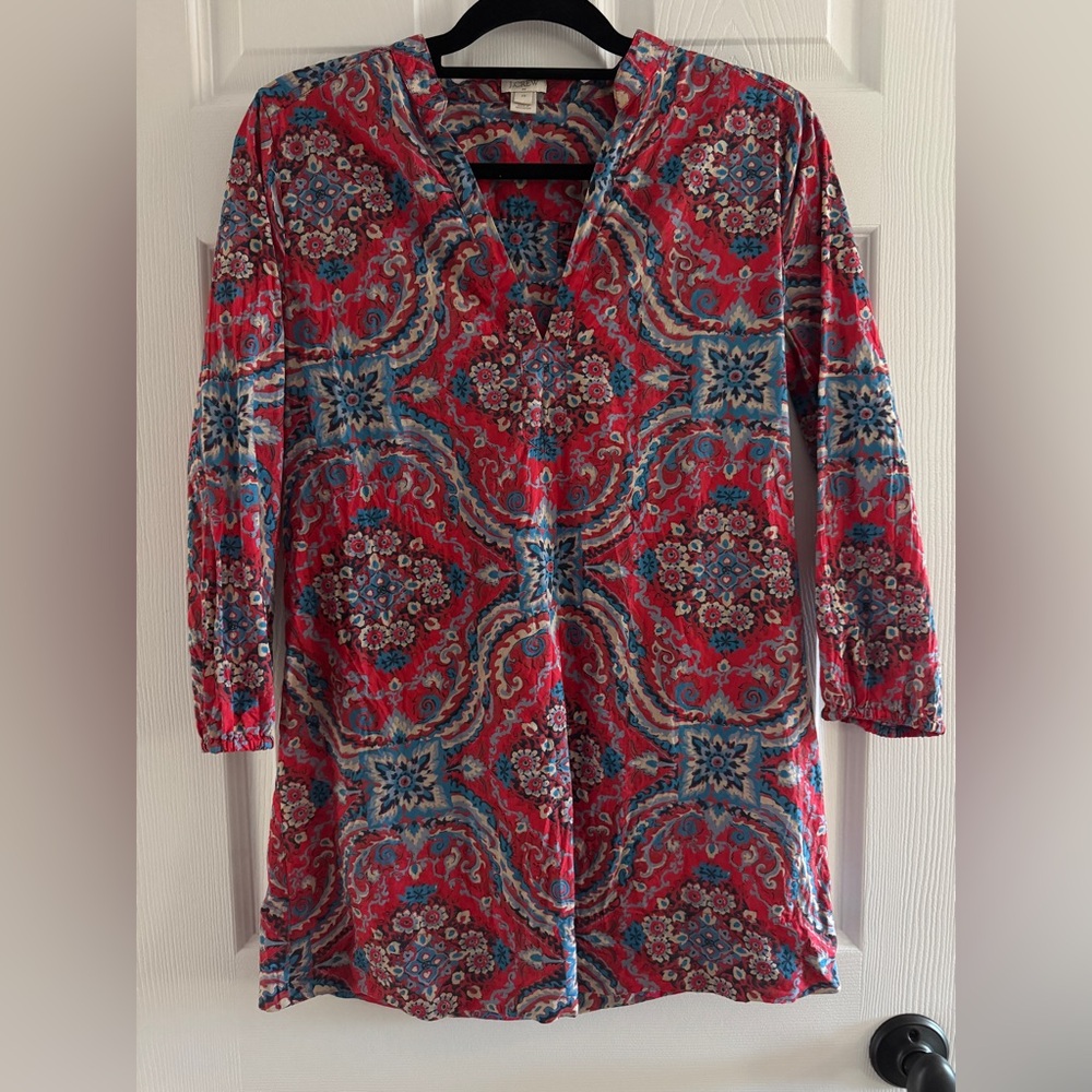 J Crew | Red Floral Long Sleeve Women's Top